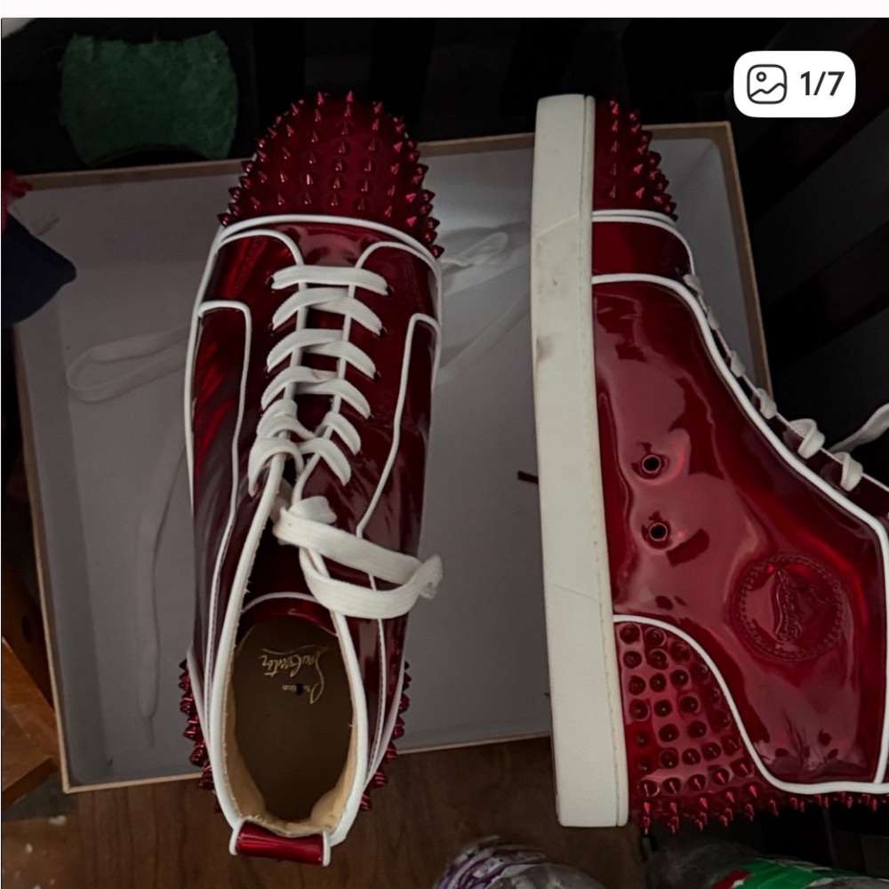 Christian Louboutin Red Patent Spike-Embellished Low-Top Sneakers